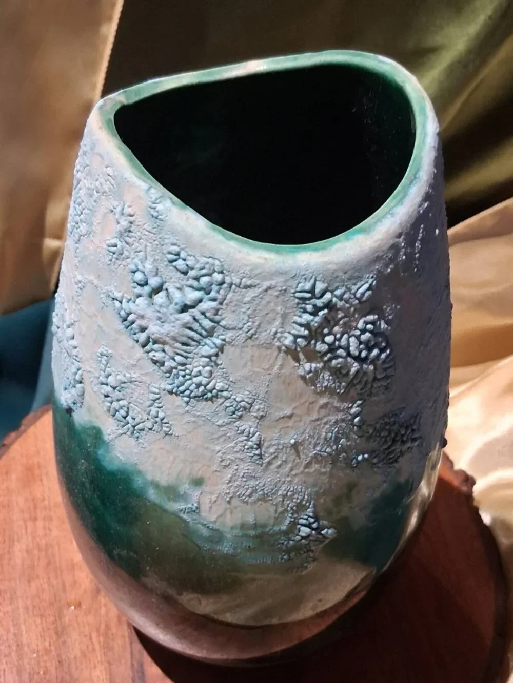 Mid-Century Modern Style studio pottery vase featuring a dramatic crater glaze.